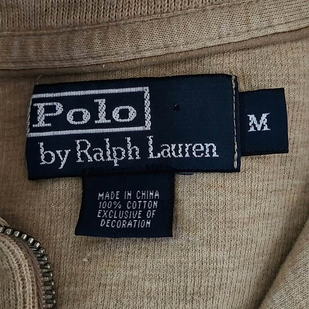 Polo Ralph Lauren Estate Rib 1/4 Zip Mens Medium Beige Cotton Pullover Sweater